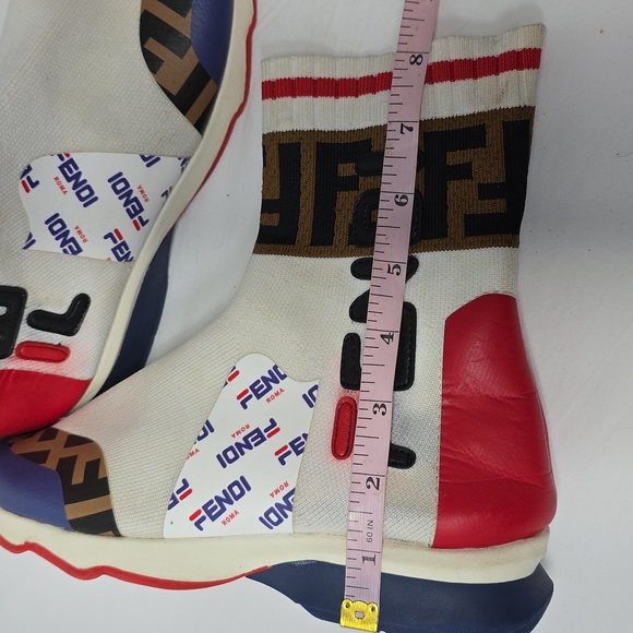 Fendi Multi-Color FF Logo Sock Sneakers - White, Brown, Red, Blue Size 37 - Picture 15 of 17